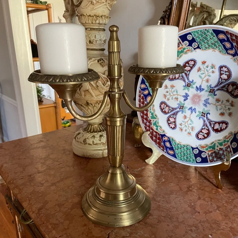 VINTAGE MIDCENTURY BRASS CANDLE HOLDER Heavy - Picture 1 of 8